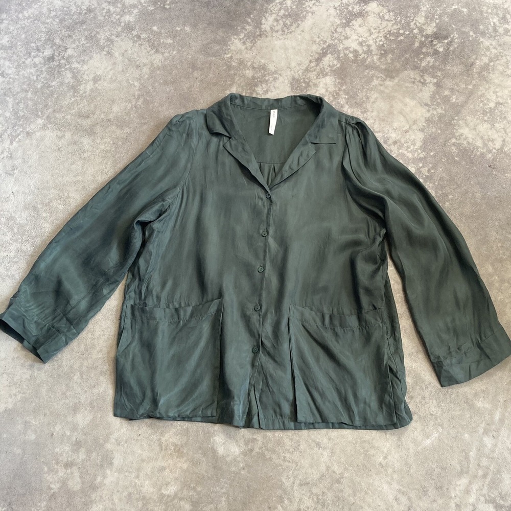 Nap Loungewear Blouse Womens Medium Green Button Front Relaxed Casual Top